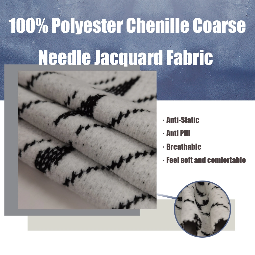 100% Polyester Fleece Fabric Micro Fiber Chenille Jacquard Upholstery Napped Fabric Polyester Chenille Coarse Needle Jacquard Brushed Knitted Garment Fabric