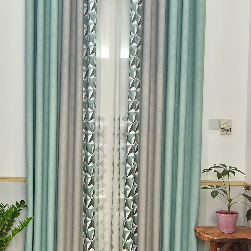 Nordic Geometric Simple Modern Living Room Bedroom Splicing Shading Cotton and Linen Checked Curtain Fabric